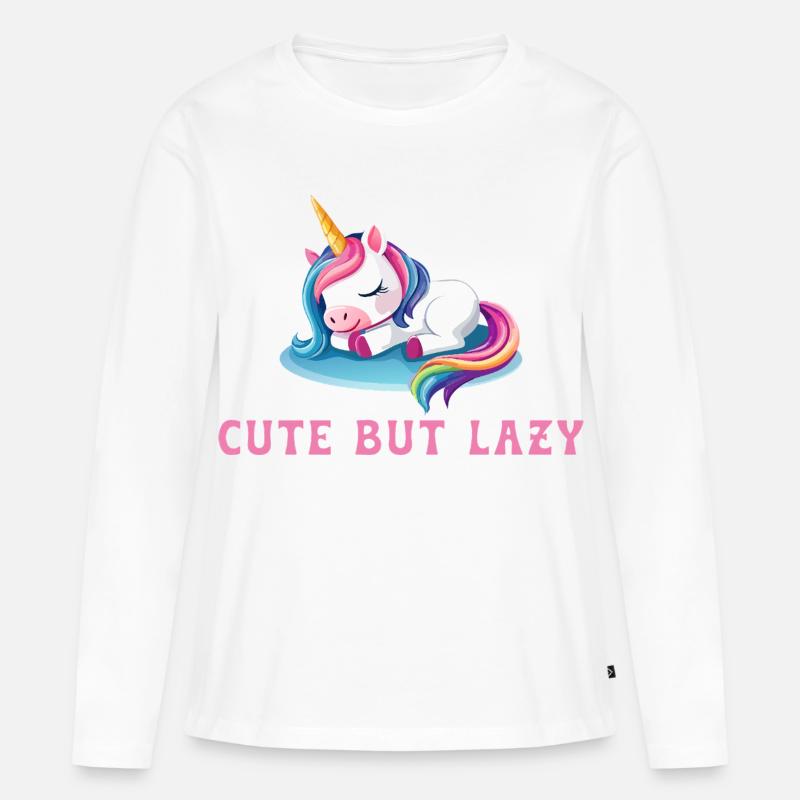 Cute But Lazy – Schlafendes Einhorn Design - Frauen Premium Bio Langarmshirt - Weiß