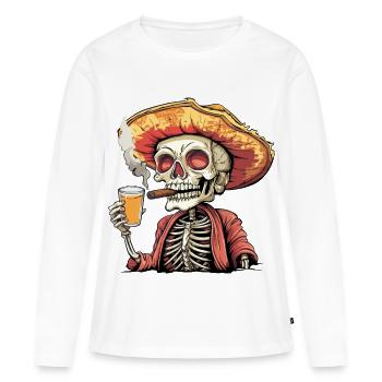 Squelette Crâne Crâne Cigare Liqueur - T-shirt manches longues Premium bio Femme - blanc - Devant - Julia (174cm)