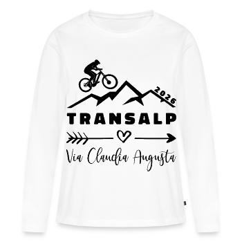 Transalp 2026 - Fahrrad - Via Claudia Augusta - Frauen Premium Bio Langarmshirt - Weiß - Vorne - Julia (174cm)