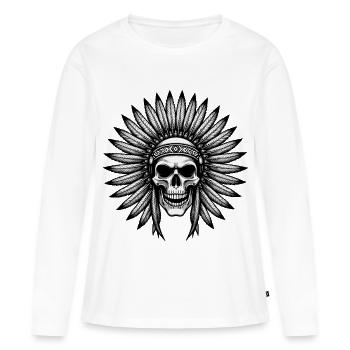 Coiffe en plumes de guerrier de crâne indien - T-shirt manches longues Premium bio Femme - blanc - Devant - Julia (174cm)