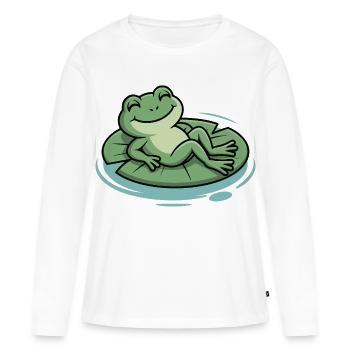 Grenouille de repos sur nénuphar - T-shirt manches longues Premium bio Femme - blanc - Devant - Julia (174cm)