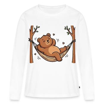 Ours dans le hamac - T-shirt manches longues Premium bio Femme - blanc - Devant - Julia (174cm)