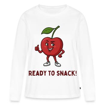 Snack cerise prêt à grignoter - T-shirt manches longues Premium bio Femme - blanc - Devant - Julia (174cm)
