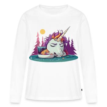 Verschlafenes Einhorn am Teich - Frauen Premium Bio Langarmshirt - Weiß - Vorne - Julia (174cm)