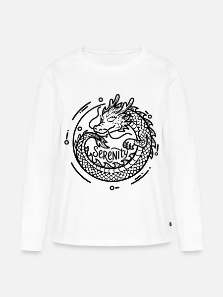 Serenity Dragon – Achtsamkeit & Fantasie - Frauen Premium Bio Langarmshirt - Weiß
