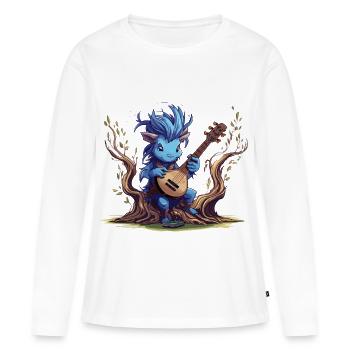 Lutin bleu avec luth dans la forêt - T-shirt manches longues Premium bio Femme - blanc - Devant - Julia (174cm)