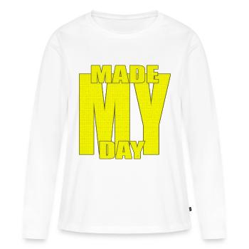 Made My Day Hard, Style Typographie Jaune Statement Art - T-shirt manches longues Premium bio Femme - blanc - Devant - Julia (174cm)