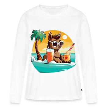Lama am Strand im Sonnenlicht - Frauen Premium Bio Langarmshirt - Weiß - Vorne - Julia (174cm)