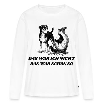Design de chien drôle – « Ce n’était pas moi » - T-shirt manches longues Premium bio Femme - blanc - Devant - Julia (174cm)