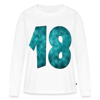 Numéro Dix-Huit - 18e anniversaire - T-shirt manches longues Premium bio Femme - blanc - Devant - Julia (174cm)