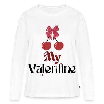 Mon nœud cerise de la Saint-Valentin - T-shirt manches longues Premium bio Femme - blanc - Devant - Julia (174cm)