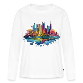 Bunte Skyline Reflektion - Frauen Premium Bio Langarmshirt - Weiß - Vorne - Julia (174cm)