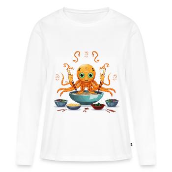 Petit tentacule dans une soupe ramen - T-shirt manches longues Premium bio Femme - blanc - Devant - Julia (174cm)