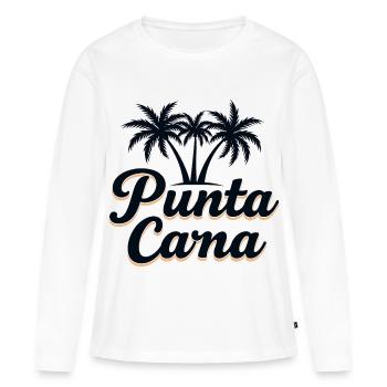 Vacances caribéennes à Punta Cana avec palmiers - T-shirt manches longues Premium bio Femme - blanc - Devant - Julia (174cm)
