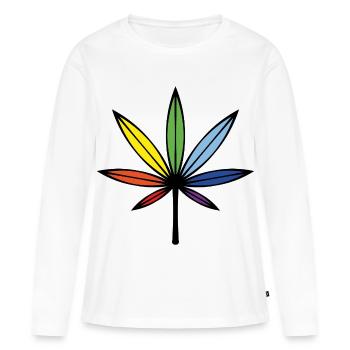 Cannabis / Marihuana / Hanf (Outline / Rainbow) - Frauen Premium Bio Langarmshirt - Weiß - Vorne - Julia (174cm)