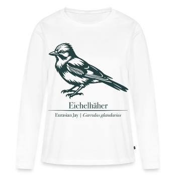 Jay Silhouette | Ornithologie | Dessin - T-shirt manches longues Premium bio Femme - blanc - Devant - Julia (174cm)