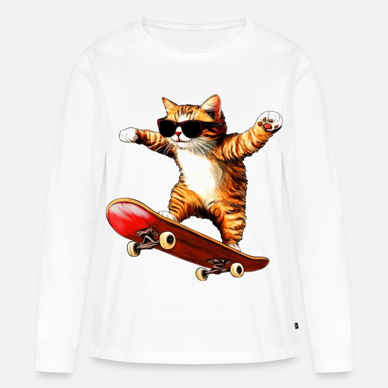 Katzen Skateboard - Frauen Premium Bio Langarmshirt - Weiß