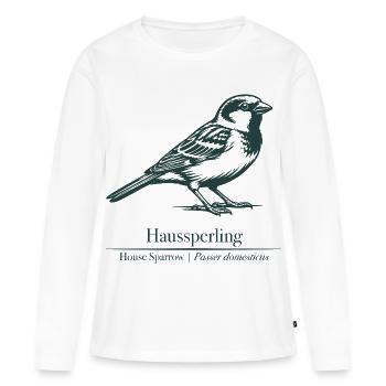 Sperling Silhouette | Ornithologie | Zeichnung - Frauen Premium Bio Langarmshirt - Weiß - Vorne - Julia (174cm)