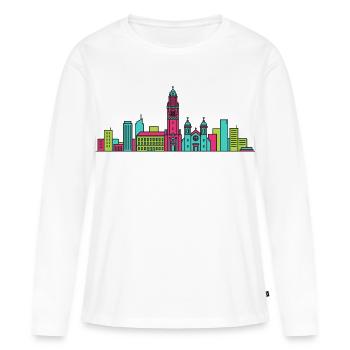 Charleroi City Skyline Belfry Modern Line Art - T-shirt manches longues Premium bio Femme - blanc - Devant - Julia (174cm)