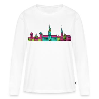 Poznaan Stadtsilhouette Rathaus Ziegenkunst - Frauen Premium Bio Langarmshirt - Weiß - Vorne - Julia (174cm)