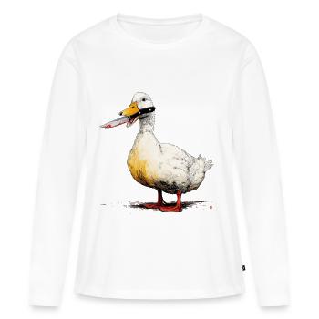 Ente mit Messer im Schnabel - Frauen Premium Bio Langarmshirt - Weiß - Vorne - Julia (174cm)