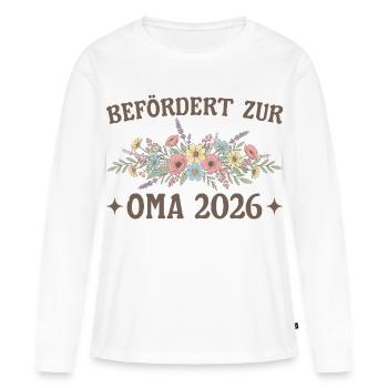Promue Grand-mère 2026 Fleurs - T-shirt manches longues Premium bio Femme - blanc - Devant - Julia (174cm)