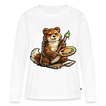 Bear avec l’Art en palette de couleurs - T-shirt manches longues Premium bio Femme - blanc - Devant - Julia (174cm)