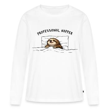 Dormeur professionnel – Chemise de nuit adorable Sloth - T-shirt manches longues Premium bio Femme - blanc - Devant - Julia (174cm)