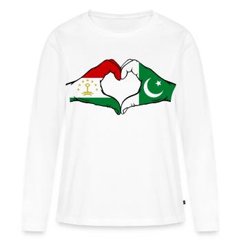 Tajikistan Pakistan Flagge Herzform - Frauen Premium Bio Langarmshirt - Weiß - Vorne - Julia (174cm)