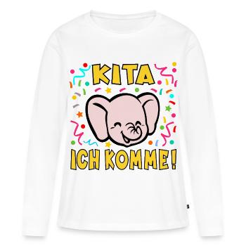CRÈCHE CENTRE Kita Elefanten - T-shirt manches longues Premium bio Femme - blanc - Devant - Julia (174cm)