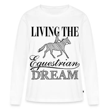 Living the equestrian dream | Frau mit Traber - Frauen Premium Bio Langarmshirt - Weiß - Vorne - Julia (174cm)
