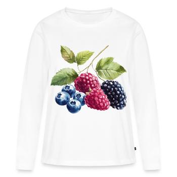 Baies sauvages Baies Myrtille Framboise Mûre - T-shirt manches longues Premium bio Femme - blanc - Devant - Julia (174cm)