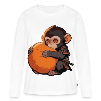Petit singe mignon donne un coup de poing Coup de poing singe - T-shirt manches longues Premium bio Femme - blanc - Devant - Julia (174cm)