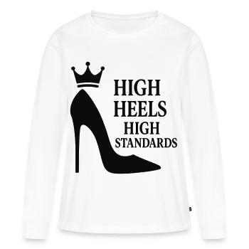 Talons hauts : Normes élevées : Reine de la déclaration de puissance - T-shirt manches longues Premium bio Femme - blanc - Devant - Julia (174cm)