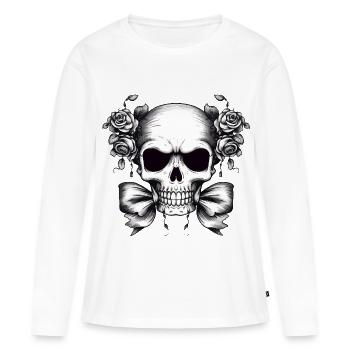 Skull Roses Contrast Design - Women's Premium Organic Long Sleeve Shirt - white - Front - Julia (174cm)
