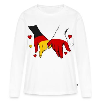 Drapeaux de l’Allemagne et de la Pologne se tenant la main - T-shirt manches longues Premium bio Femme - blanc - Devant - Julia (174cm)