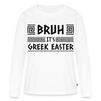 Mec, c’est la Pâque orthodoxe grecque - T-shirt manches longues Premium bio Femme - blanc - Devant - Julia (174cm)