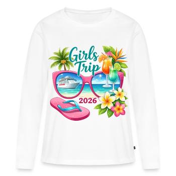 Voyage entre filles Vacances en croisière 2026 - T-shirt manches longues Premium bio Femme - blanc - Devant - Julia (174cm)