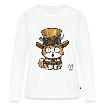 Cat Explorer Steampunk Top Hat Goggles - Women's Premium Organic Long Sleeve Shirt - white - Front - Julia (174cm)