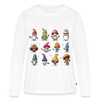 Pilzgnomen Parade - Frauen Premium Bio Langarmshirt - Weiß - Vorne - Julia (174cm)