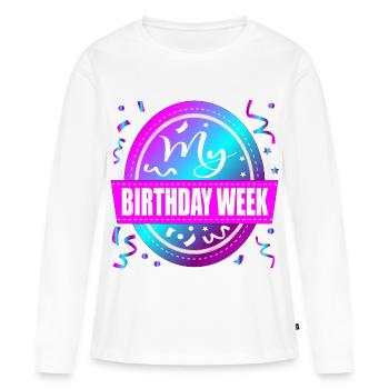 Célébration de ma semaine d’anniversaire - T-shirt manches longues Premium bio Femme - blanc - Devant - Julia (174cm)