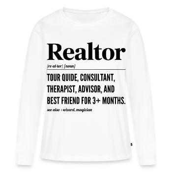 Définition Humour Agent Immobilier - Realtor - T-shirt manches longues Premium bio Femme - blanc - Devant - Julia (174cm)