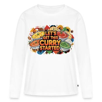 On commence Curry - T-shirt manches longues Premium bio Femme - blanc - Devant - Julia (174cm)
