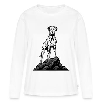 Chien Dalmatien sur Rocher Portrait Tacheté Noir - T-shirt manches longues Premium bio Femme - blanc - Devant - Julia (174cm)