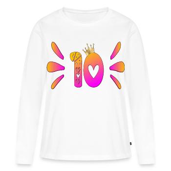 Dix anniversaires - T-shirt manches longues Premium bio Femme - blanc - Devant - Julia (174cm)