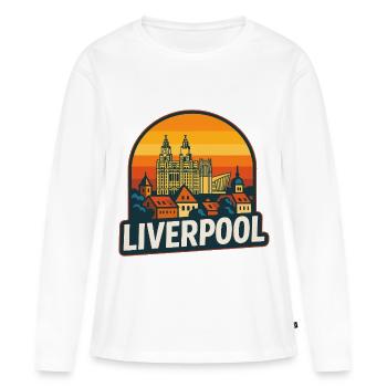 Liverpool Skyline Rétro Sunset Vintage Design - T-shirt manches longues Premium bio Femme - blanc - Devant - Julia (174cm)