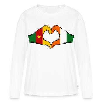 Cœur du drapeau de la Côte d’Ivoire du Cameroun - T-shirt manches longues Premium bio Femme - blanc - Devant - Julia (174cm)