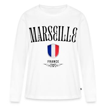 Marseille-Souvenir, elegantes Design Marseille - Frauen Premium Bio Langarmshirt - Weiß - Vorne - Julia (174cm)