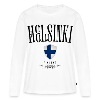 Souvenir d’Helsinki, design élégant Helsinki - T-shirt manches longues Premium bio Femme - blanc - Devant - Julia (174cm)