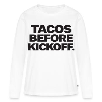 Des tacos avant le coup d’envoi. - T-shirt manches longues Premium bio Femme - blanc - Devant - Julia (174cm)